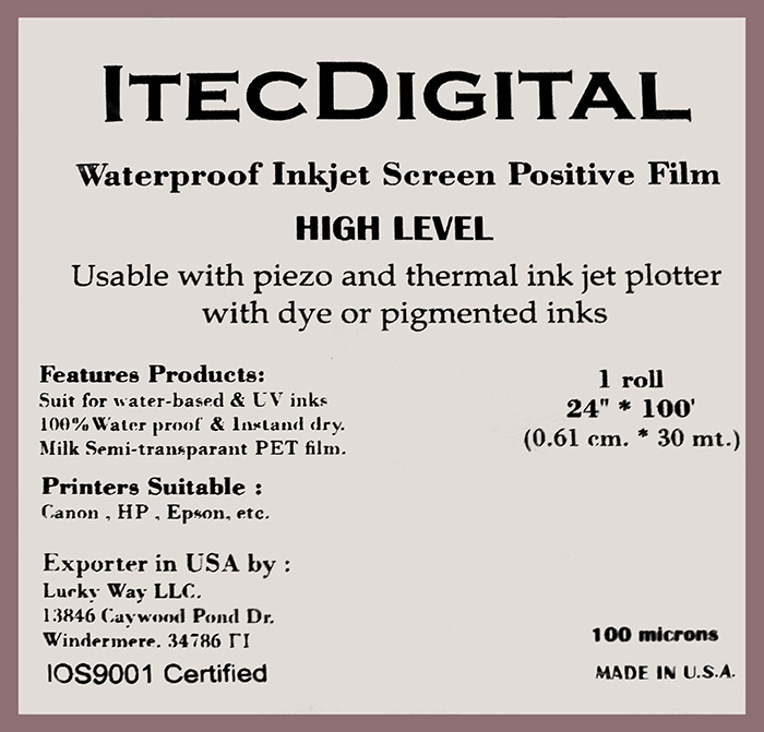 Пленка ItecDigital Warterproof Inkjet Screen Positive Film HIGH LEVEL-610х3000 mm
